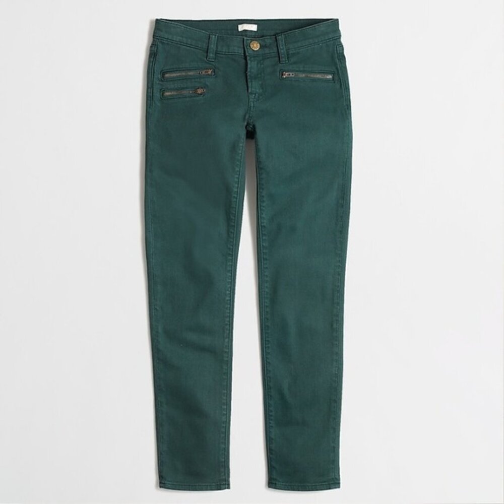 👖J CREW👖 Women Jeans Green Denim with Zipper Pockets, A8953, Size 30